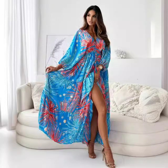 Damen Maxikleid mit floralem Design und hohem Schlitz Stalluxe