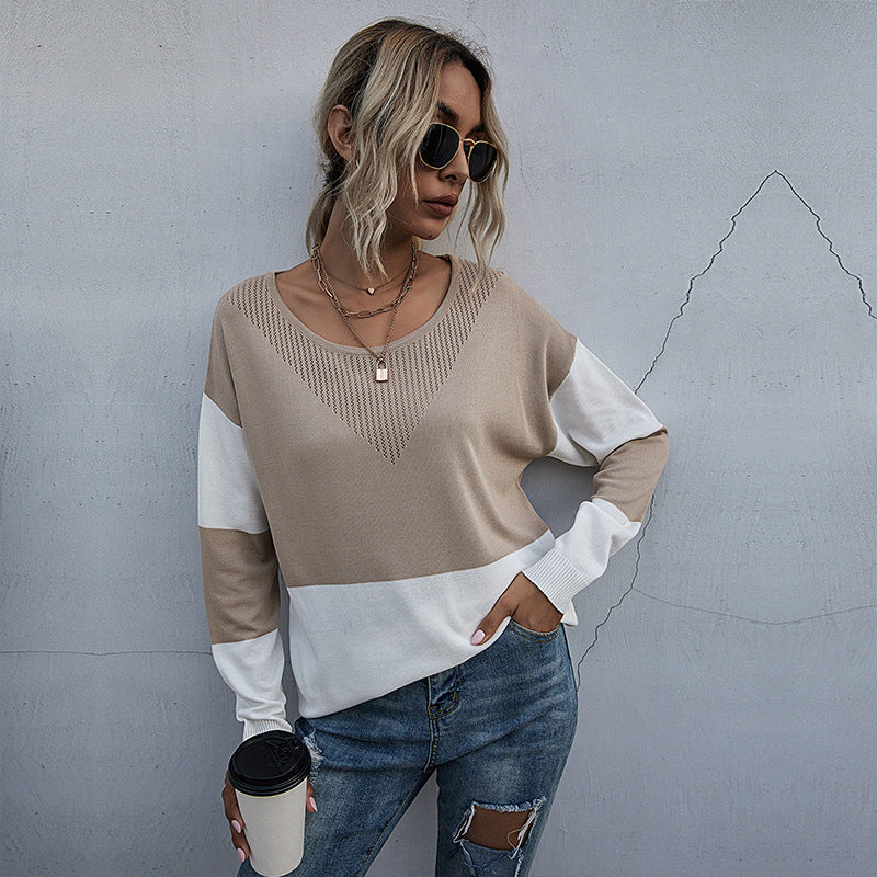 Damen lässiger V-Pullover mit modischem Netzdesign Stalluxe