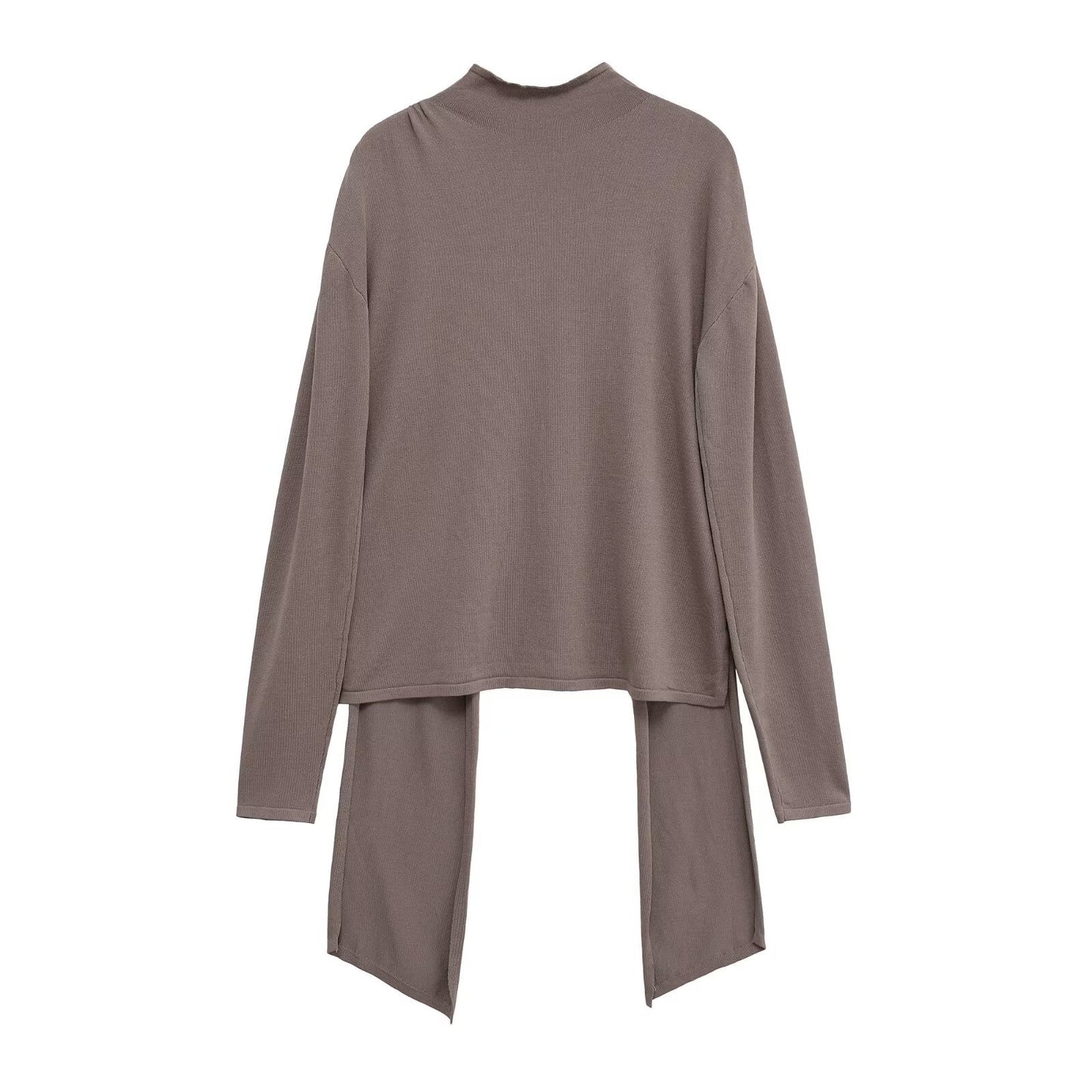 Damen Lässiges Langarmoberteil mit asymmetrischem Saum und hohem Kragen Stalluxe