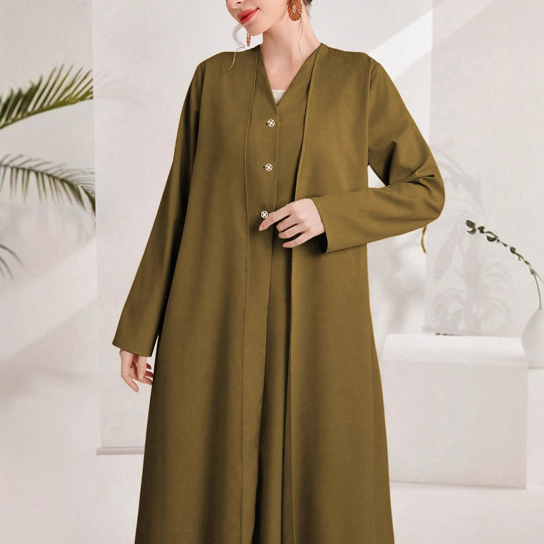 Damen eleganter Kaftan mit durchgehender Knopfleiste Stalluxe