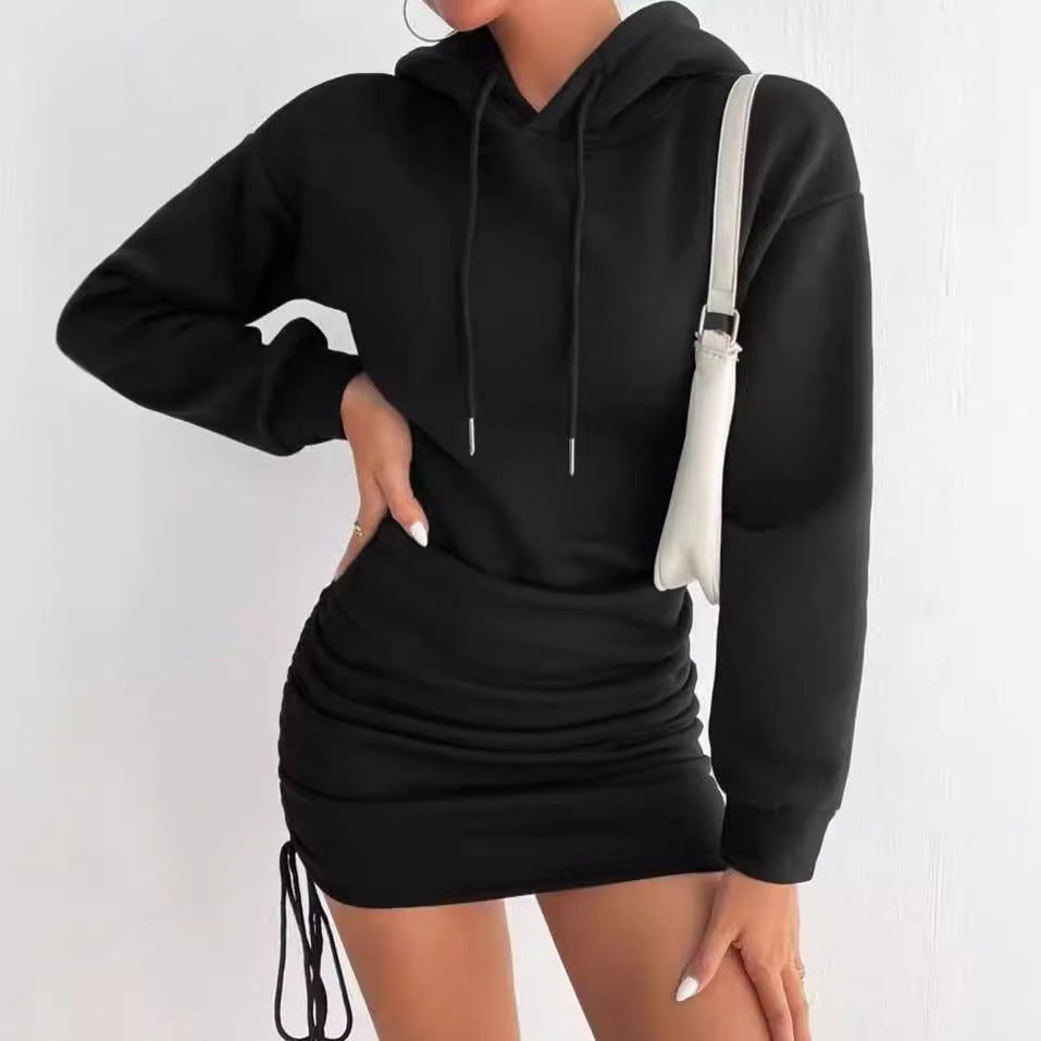 Damen Kapuzenkleid mit gerafftem Saum und bequemem Schnitt Stalluxe