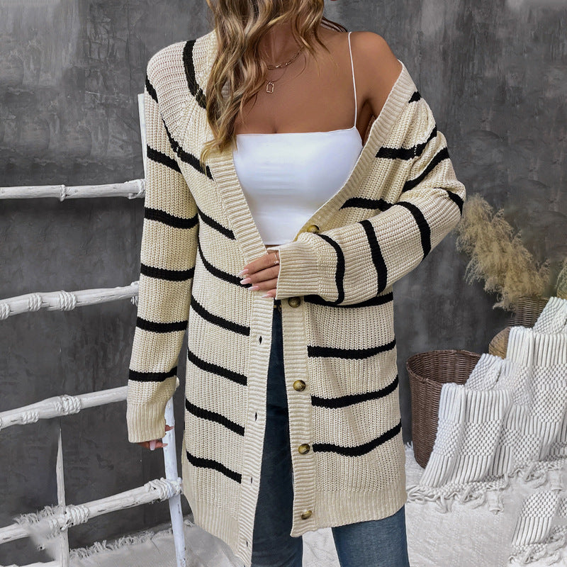 Damen Offene Strickjacke mit Streifenmuster Stalluxe