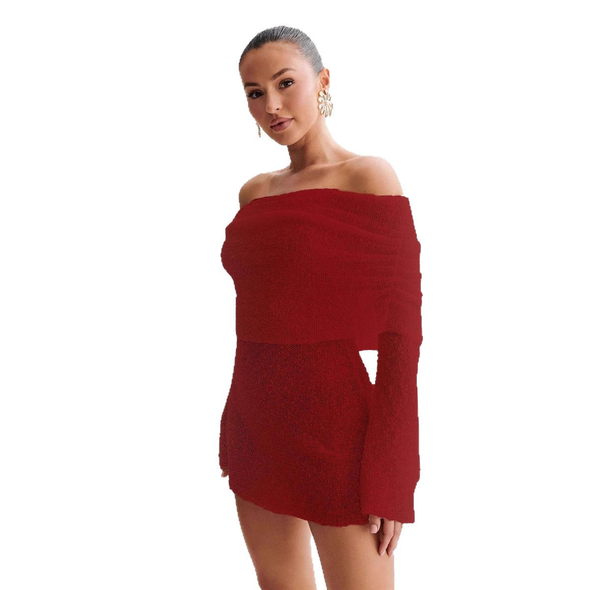 Damen Schulterfreies Minikleid mit glitzerndem Effekt und Übergröße Stalluxe
