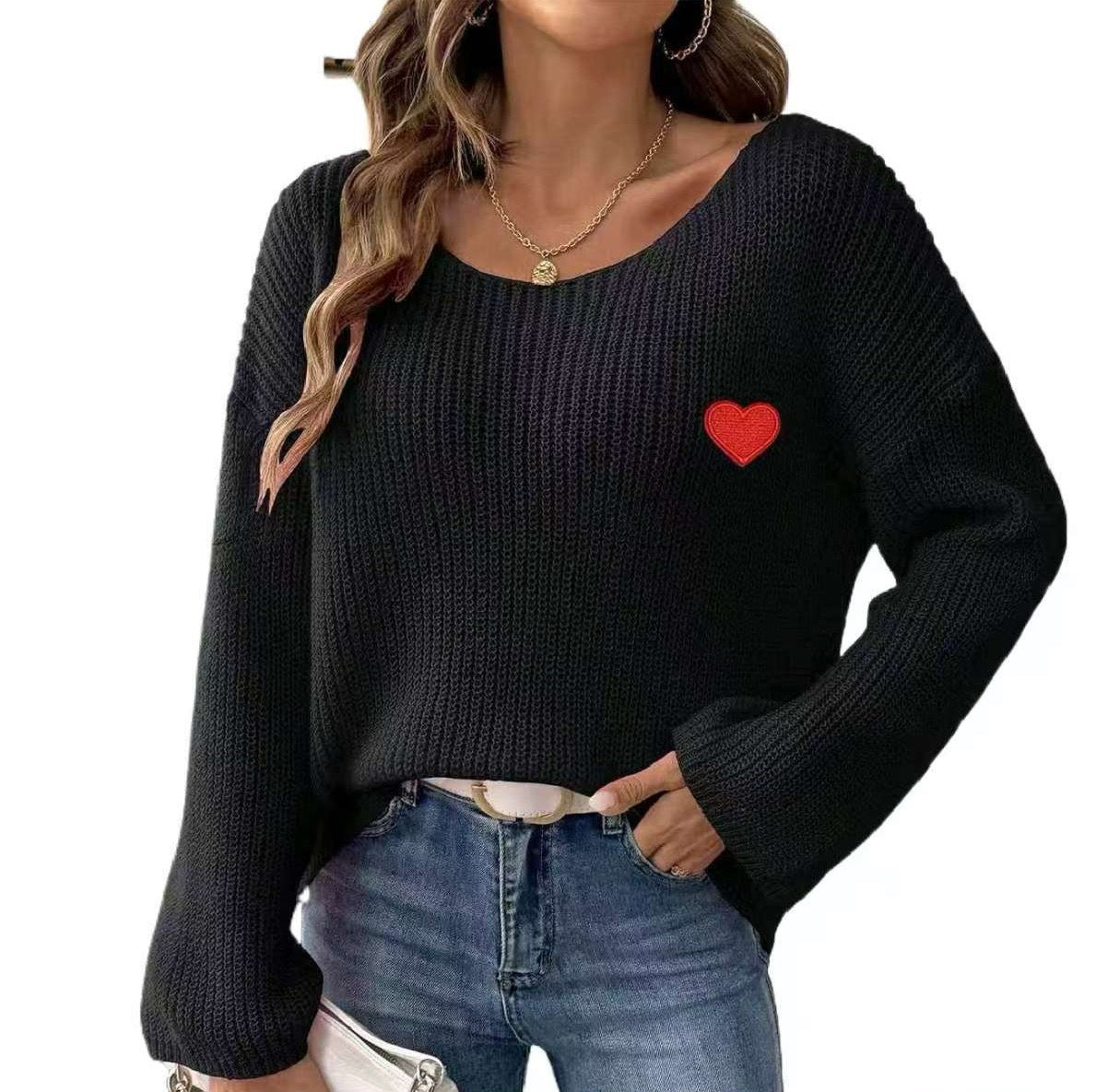 Damen Lockere Strickpullover mit Herzapplikation Stalluxe