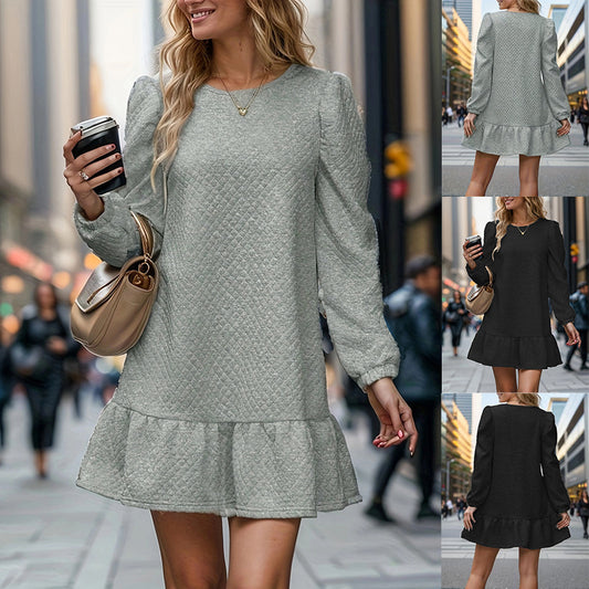 Damen lässiges Sweatkleid mit Puffärmeln und Volantdetails Stalluxe