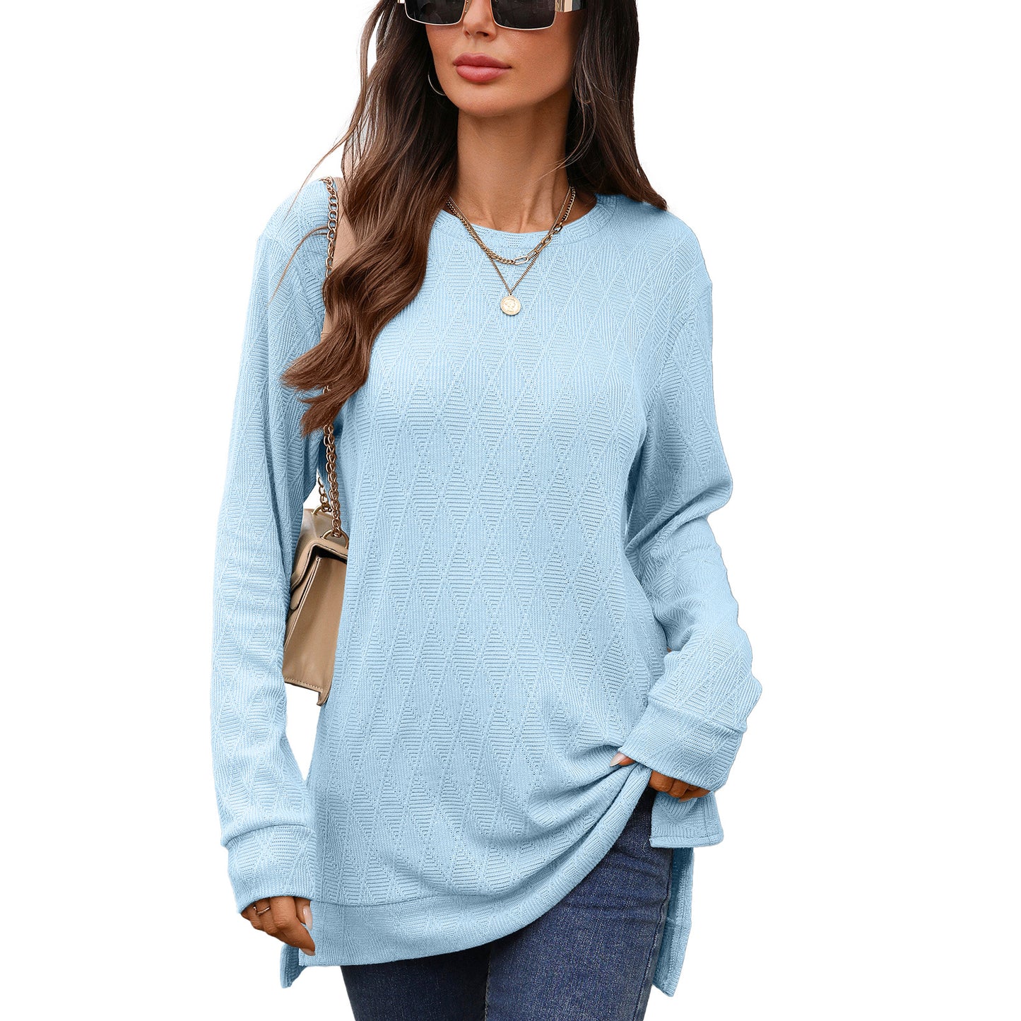Damen Langarmshirt mit strukturiertem Muster und seitlichen Schlitzen Stalluxe