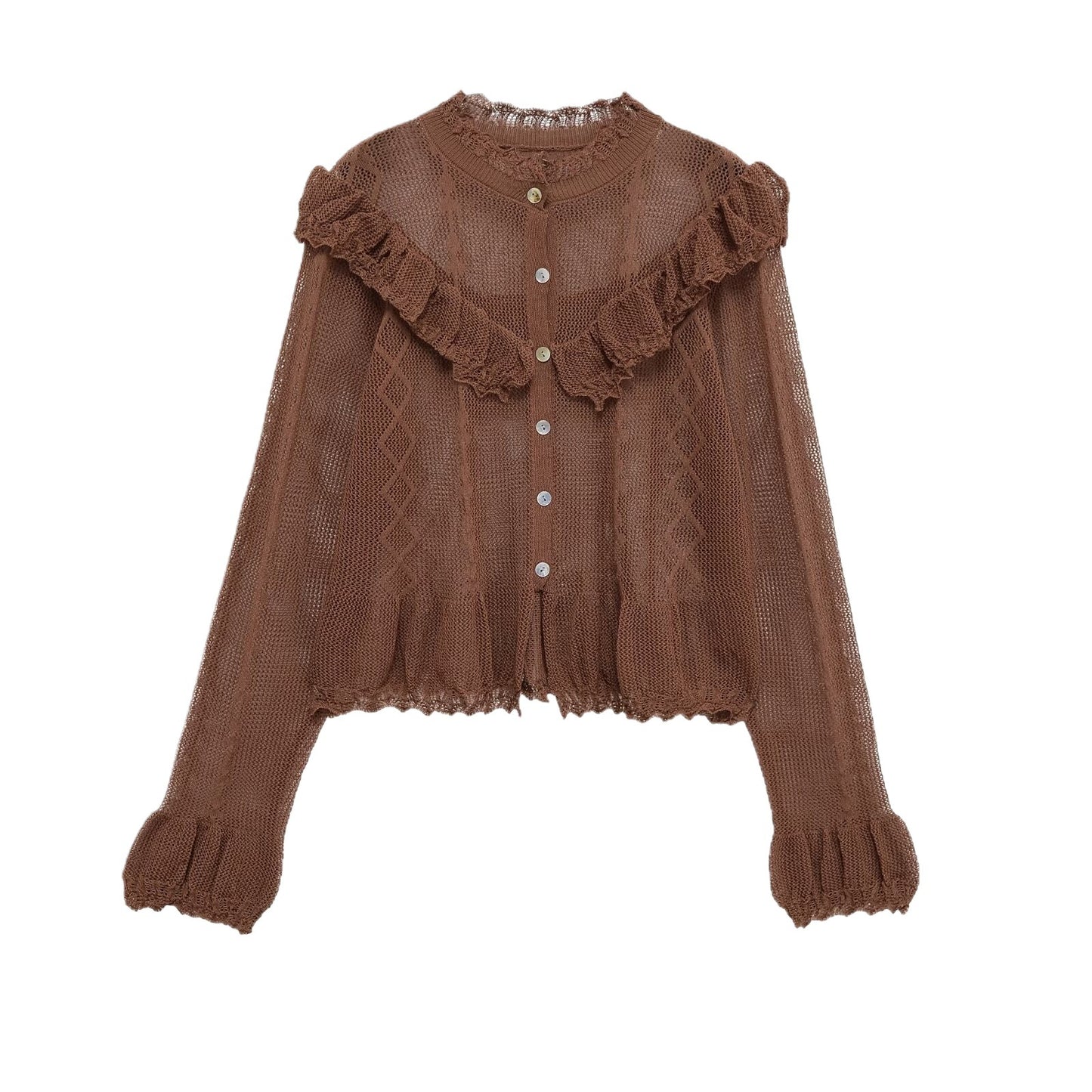 Damen Verspielte Strickjacke mit Rüschen und Knopfdetails Stalluxe