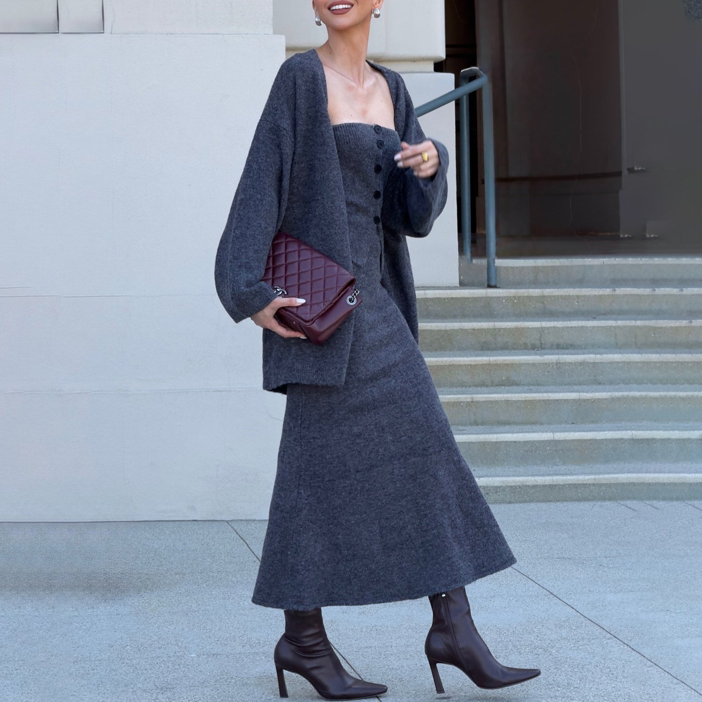 Damen Strickkleid im eleganten Set mit oversized Cardigan Stalluxe