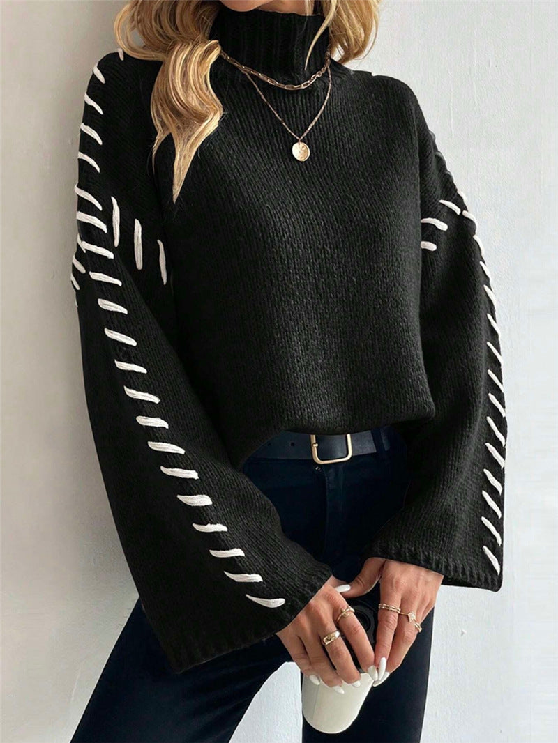 Damen Strickpullover mit breiten Ärmeln und hohem Kragen Stalluxe