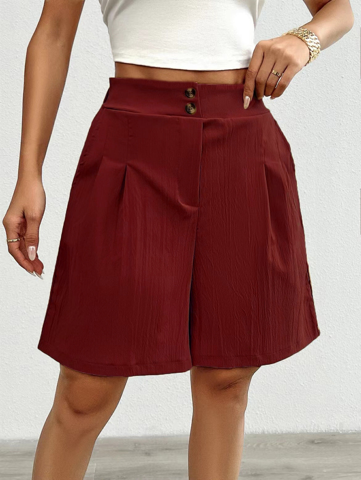 Damen Elegante Shorts mit Knopfverschluss und faltigem Design Stalluxe