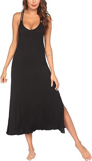 Damen Luftiges Maxikleid mit schmalen Spaghetti-Trägern und Seitenschlitzen Stalluxe