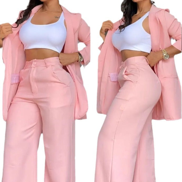 Damen elegantes Blazer- und Hosen-Set mit weitem Schnitt Stalluxe
