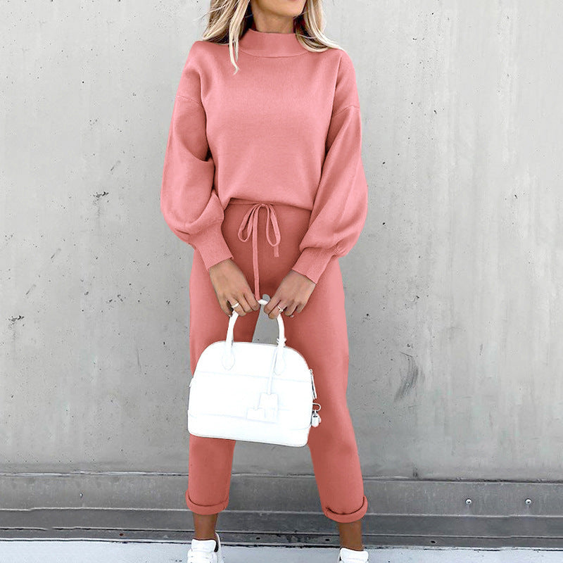 Damen Sportlicher Loungewear-Set mit hohem Kragen und elastischem Bund Stalluxe