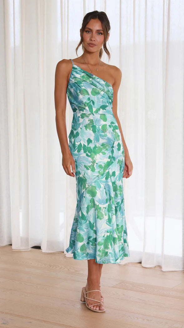 Damen Elegantes Maxikleid mit asymmetrischem Schnitt und floralen Mustern Stalluxe
