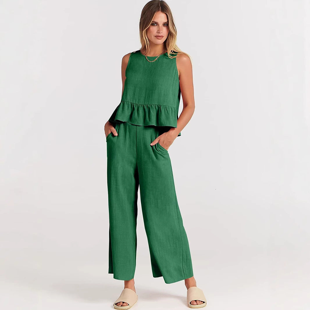 Damen luftiges und elegantes Zweiteiler-Set mit Rüschendetails Stalluxe