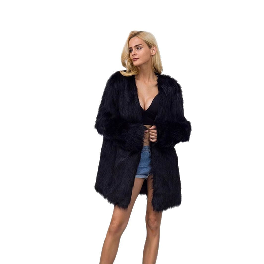 Damen Luxuriöser Kunstpelz-Parka mit offenem Schnitt Stalluxe