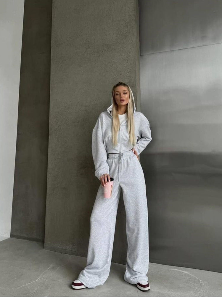 Damen Lässiger Jogginganzug mit cropped Hoodie und weitem Schnitt Stalluxe