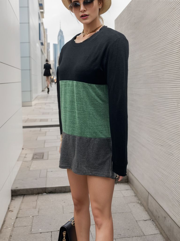 Damen Lässiges Langarmshirt mit Farbblockdesign und weichem Material Stalluxe