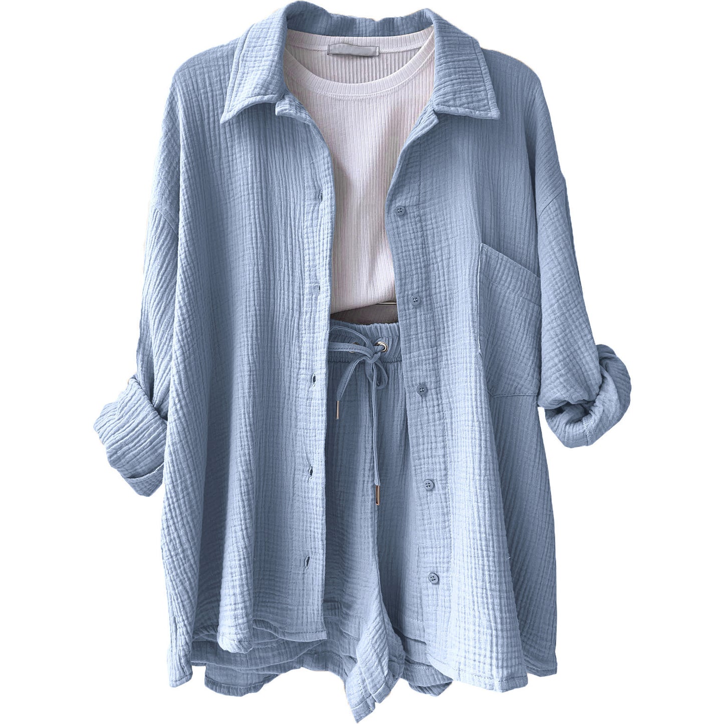 Damen lässiges Set mit oversized Hemd und bequemen Shorts Stalluxe