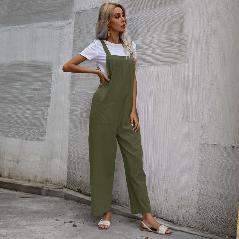 Damen Lässiger Jumpsuit mit praktischen Taschen und verstellbaren Trägern Stalluxe