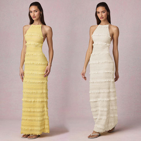 Damen Maxi-Kleid mit Rüschendetails und elegantem Schnitt Stalluxe