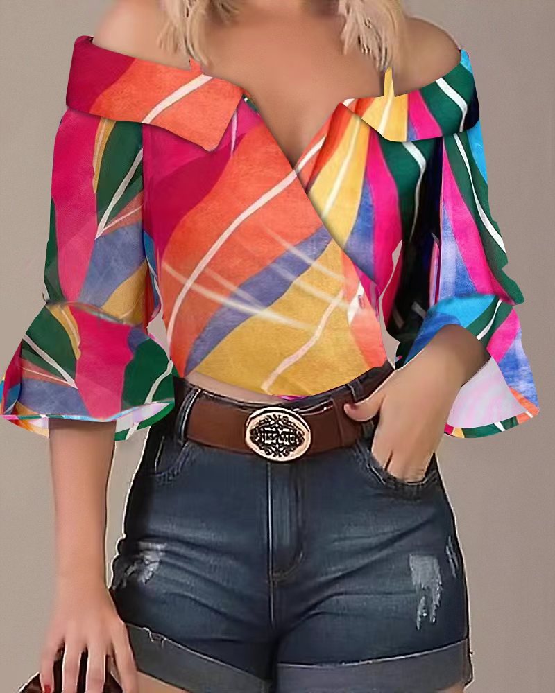Damen Off-Shoulder Bluse mit buntem Streifenmuster und weiten Ärmeln Stalluxe