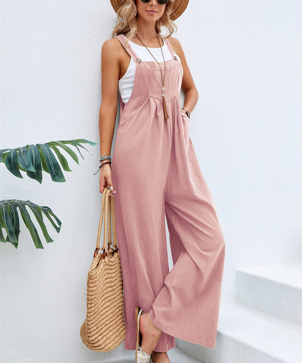 Damen Lässiger Jumpsuit mit weitem Bein und verstellbaren Trägern Stalluxe