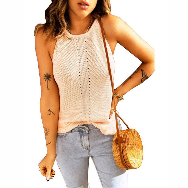 Damen ärmelloses Stricktop mit feinem Rippmuster und dekorativer Knopfdetail Stalluxe