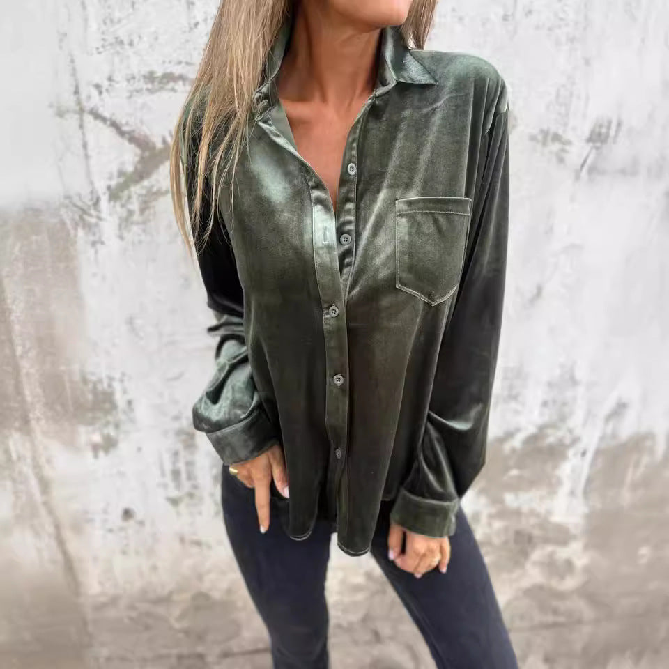 Women's Luxurious Velvet Button-Up Shirt Stalluxe