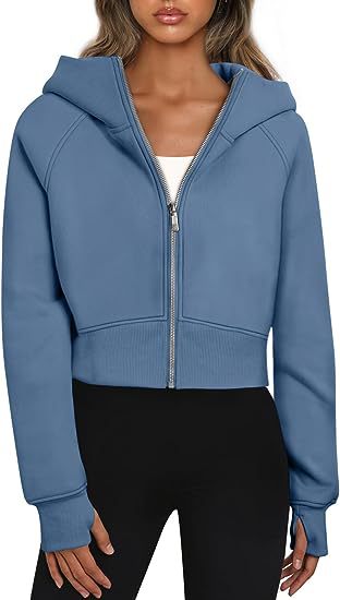 Damen Cropped Sweatjacke mit Reißverschluss und Kapuze Stalluxe