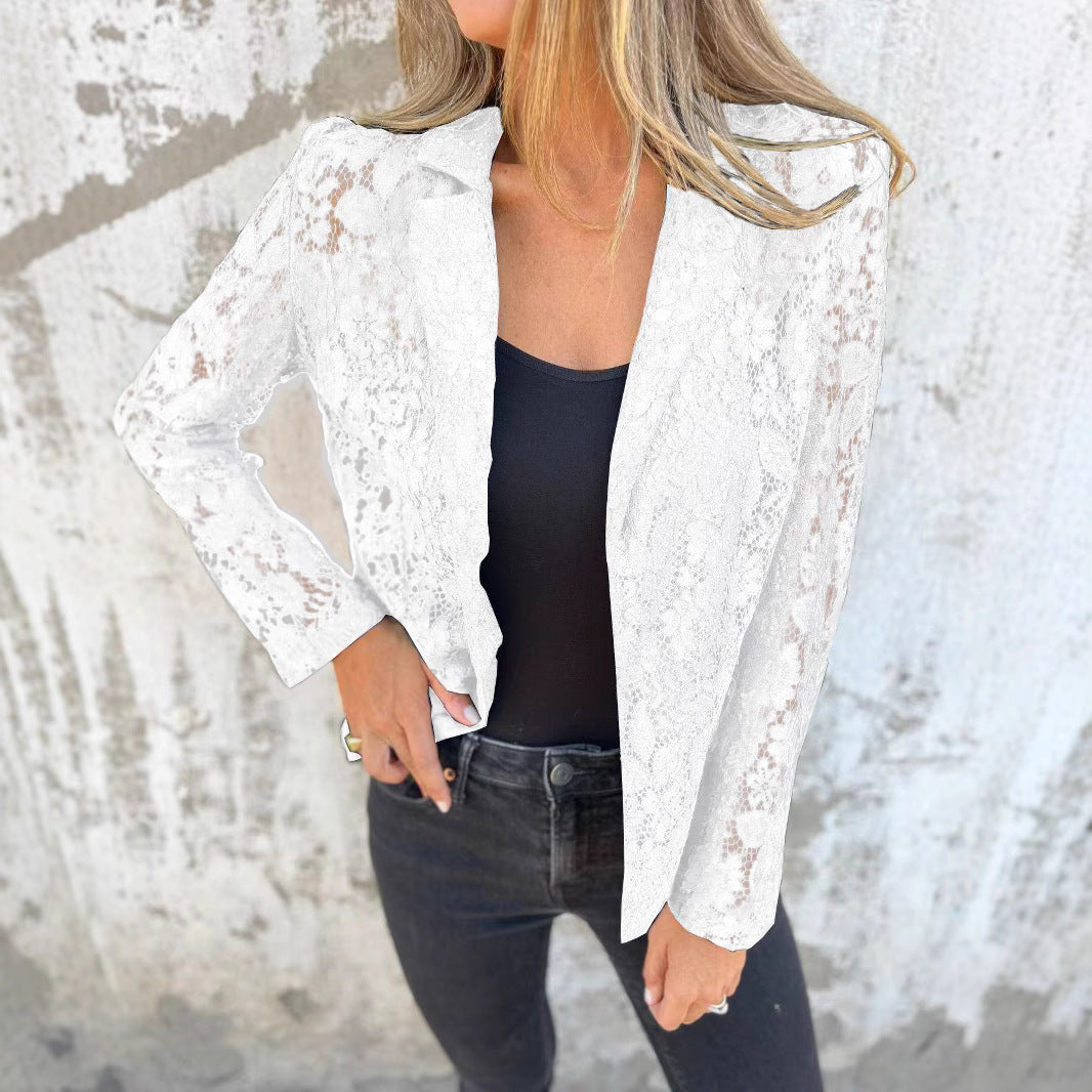 Damen Transparente Spitzenjacke mit elegantem Schnitt Stalluxe