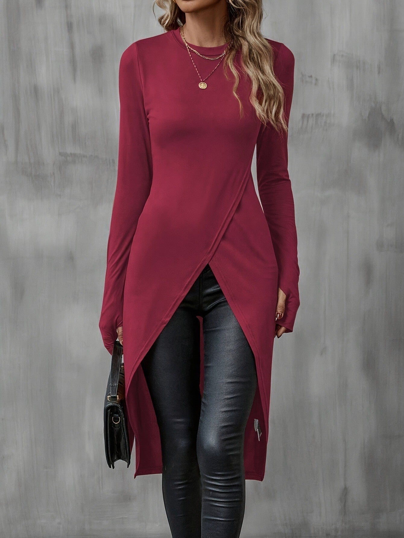 Damen asymmetrisches Longshirt mit eleganter Wickeloptik Stalluxe