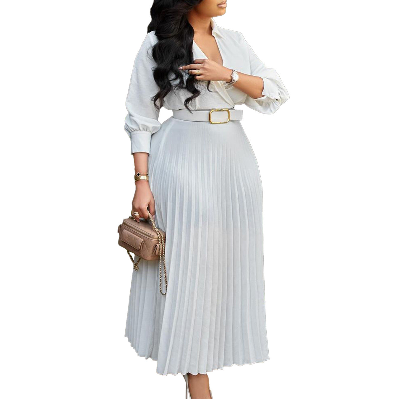 Damen Plissiertes Kleid mit Gürtel Stalluxe