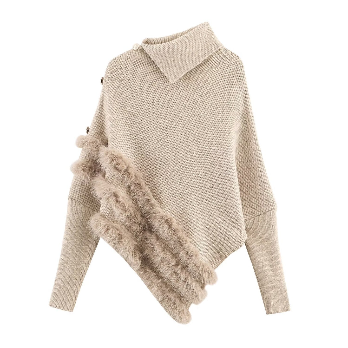 Damen modischer Poncho mit luxuriösem Fellbesatz und innovativem Schnitt Stalluxe