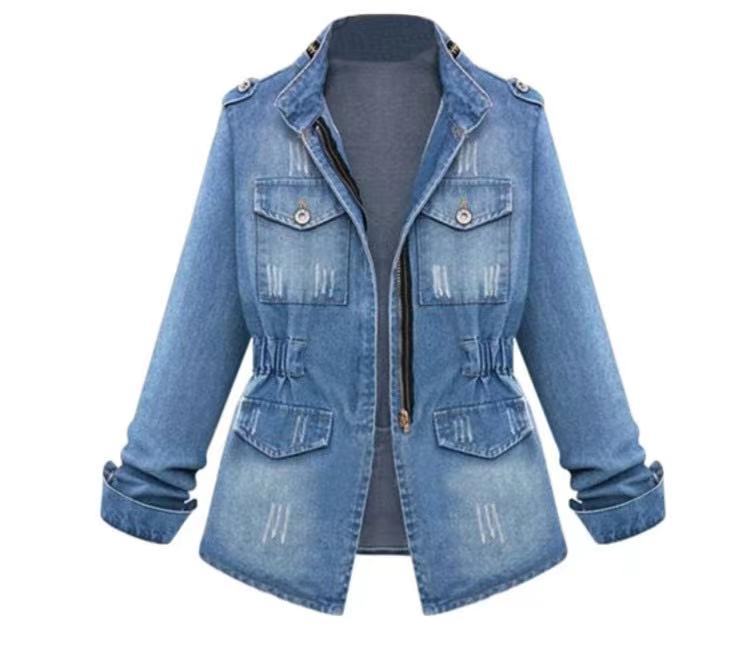 Damen Denim-Jacke mit praktischen aufgesetzten Taschen und Kordelzug Stalluxe