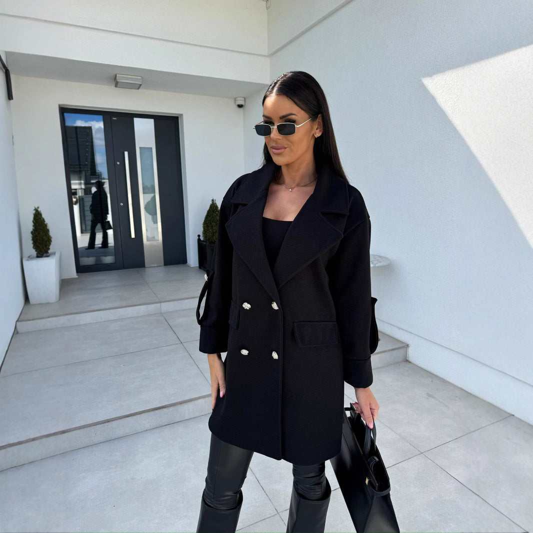 Damen eleganter Oversized-Mantel mit doppelter Knopfleiste und großen Taschen Stalluxe