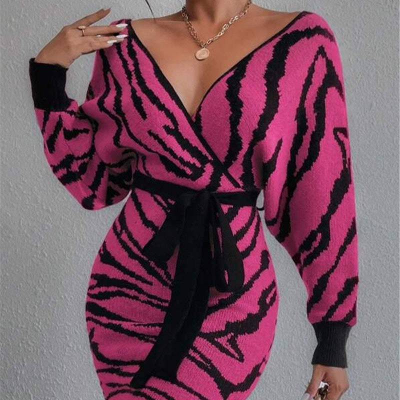 Damen Strickkleid im angesagten Zebramuster Stalluxe