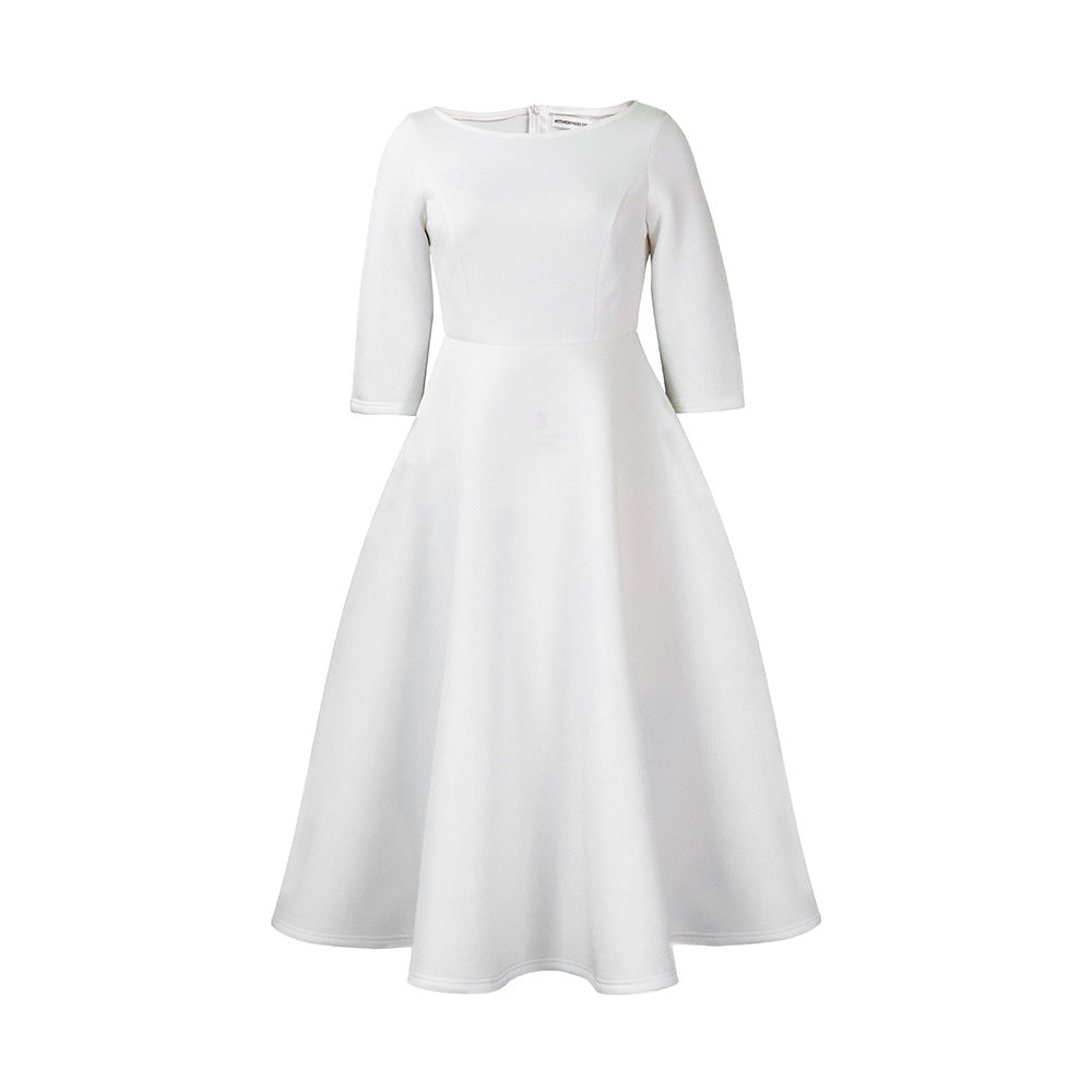 Damen elegantes Cocktailkleid mit A-Linien Schnitt und halblangen Ärmeln Stalluxe