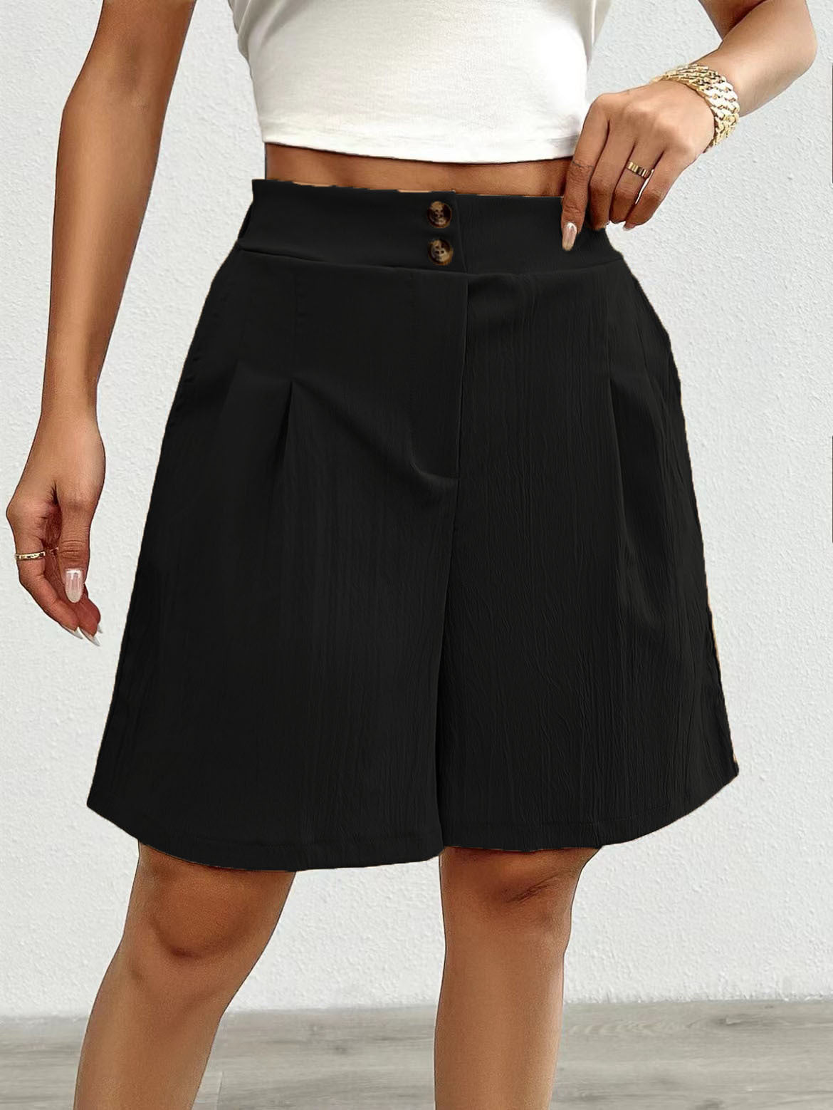 Damen Elegante Shorts mit Knopfverschluss und faltigem Design Stalluxe