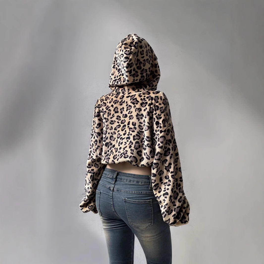 Damen Gemusterter Kapuzenpullover im Cropped-Design Stalluxe