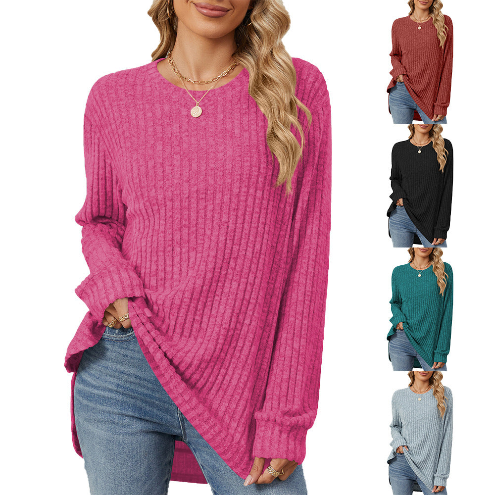 Damen lässiges Longsleeve Oberteil mit modischem Rippmuster und lockerer Passform Stalluxe