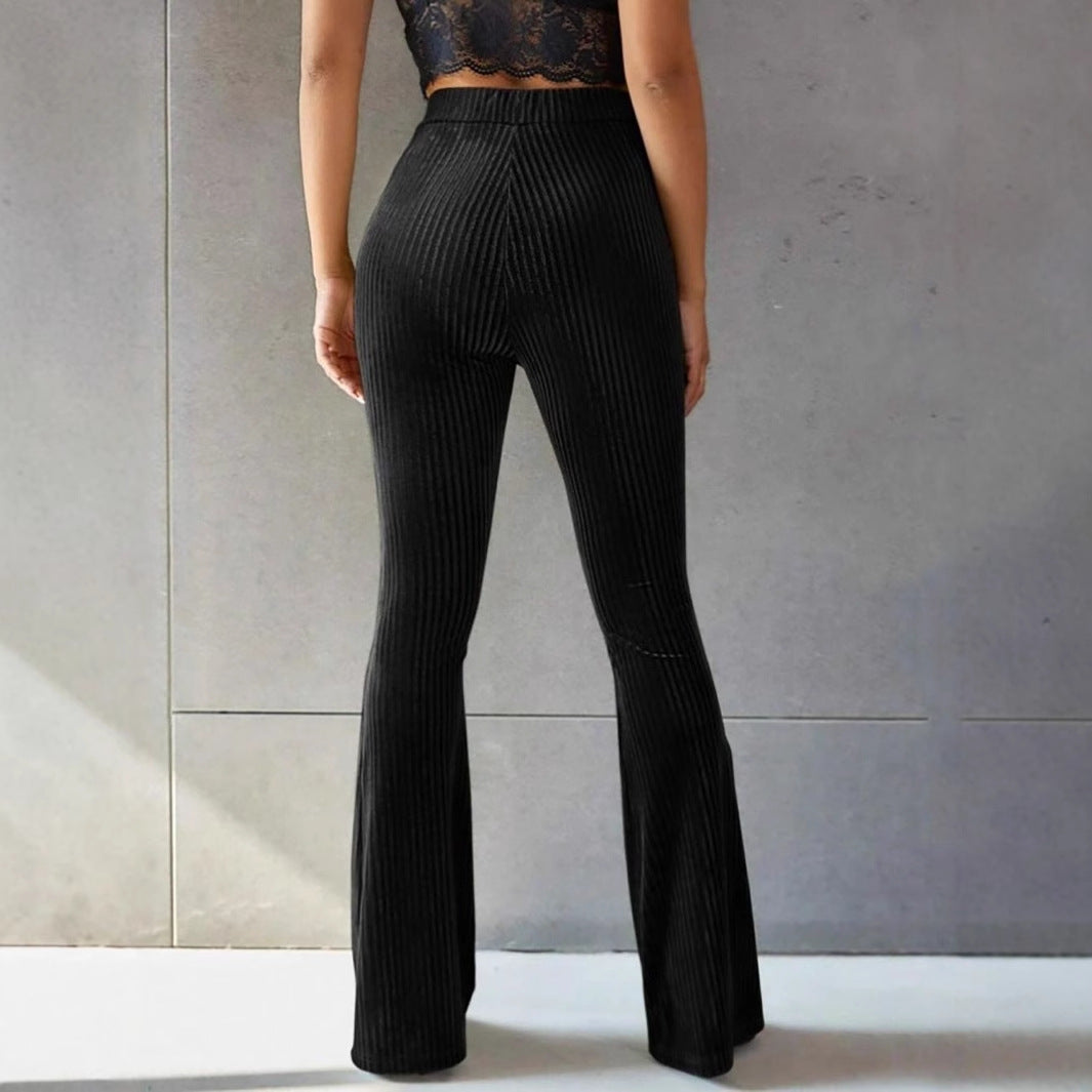 Damen Flared Hose mit Streifenmuster und elastischem Bund Stalluxe