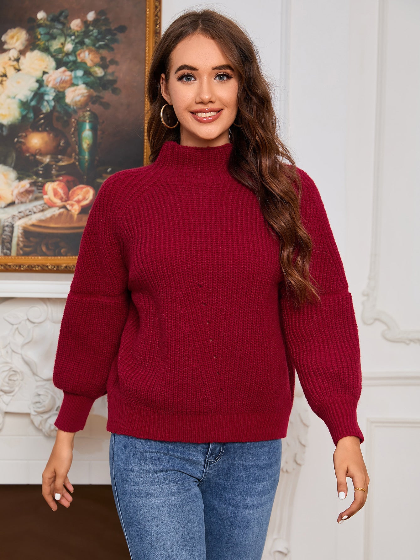 Damen Grobstrick Pullover mit Stehkragen Stalluxe