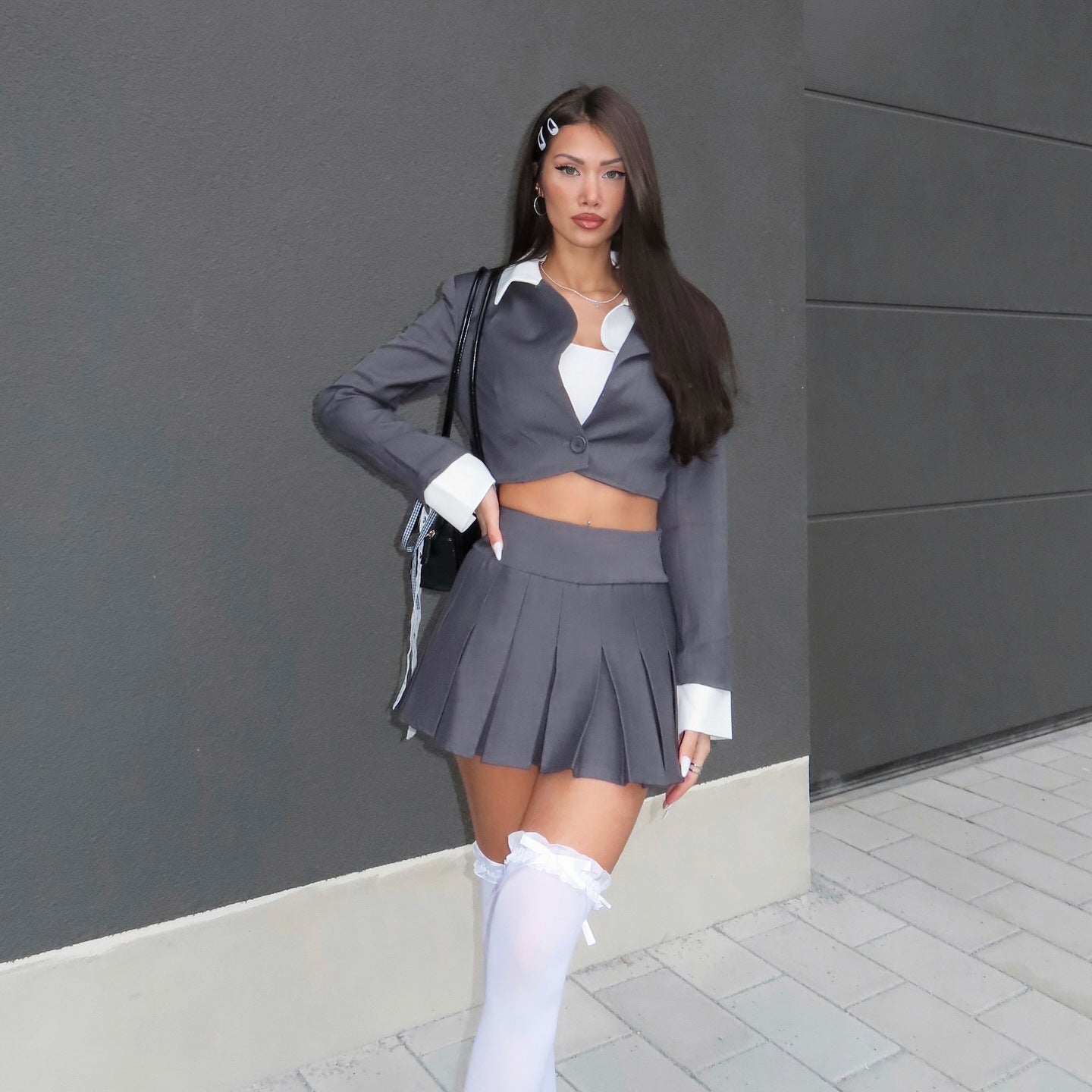 Damen Elegantes Cropped Blazer und Rock-Set Stalluxe