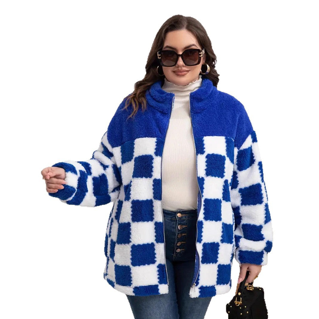 Damen gestepptes Fleece-Jacke im Karomuster Stalluxe