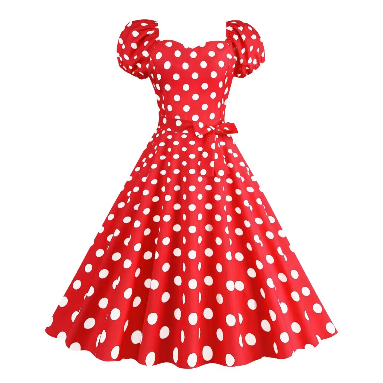 Damen Freizeitkleid mit Puffärmeln und verspieltem Polka-Dots Muster Stalluxe