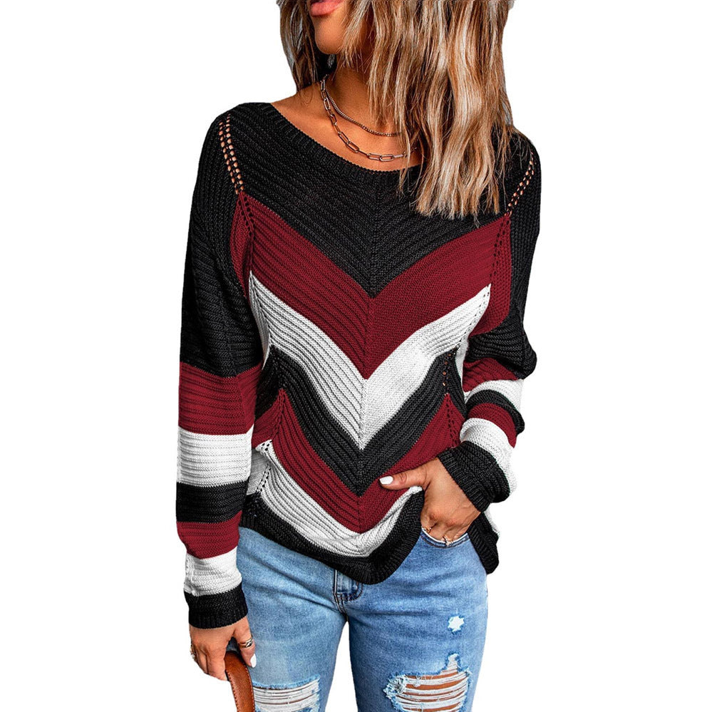Damen Lässiger Strickpullover mit Chevron-Muster und luftigem Schnitt Stalluxe