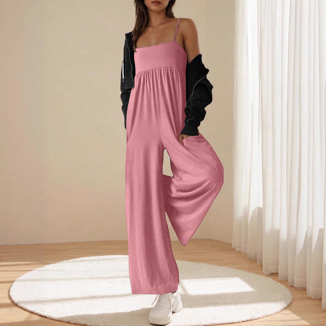 Damen lässiger Jumpsuit mit breitem Bein und verstellbaren Trägern Stalluxe