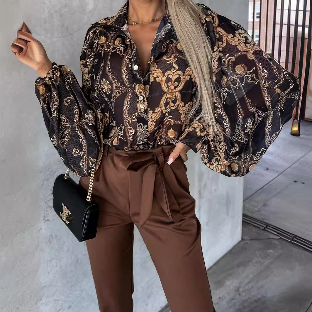 Damen Modebluse mit voluminösen Ärmeln und elegantem Print Stalluxe