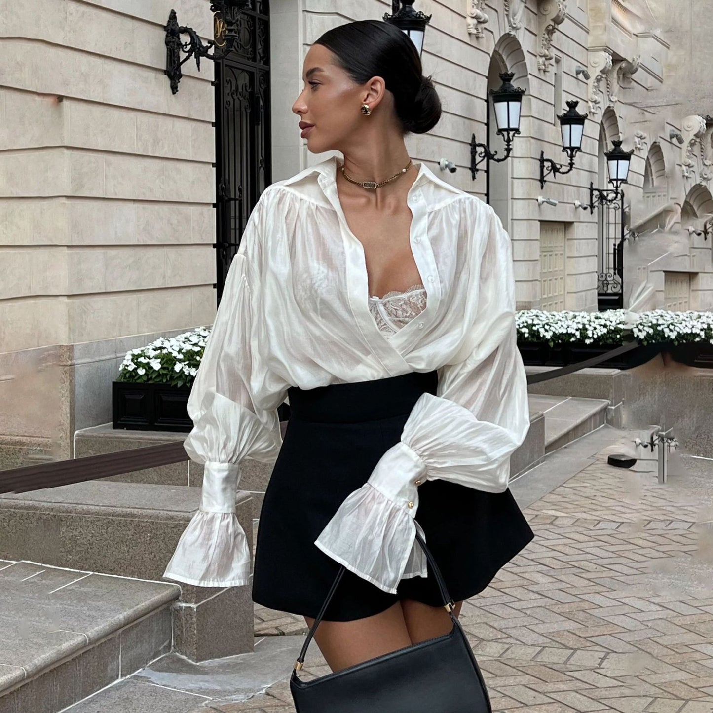 Damen Elegante Bluse mit überschnittenen Schultern und voluminösen Ärmeln Stalluxe